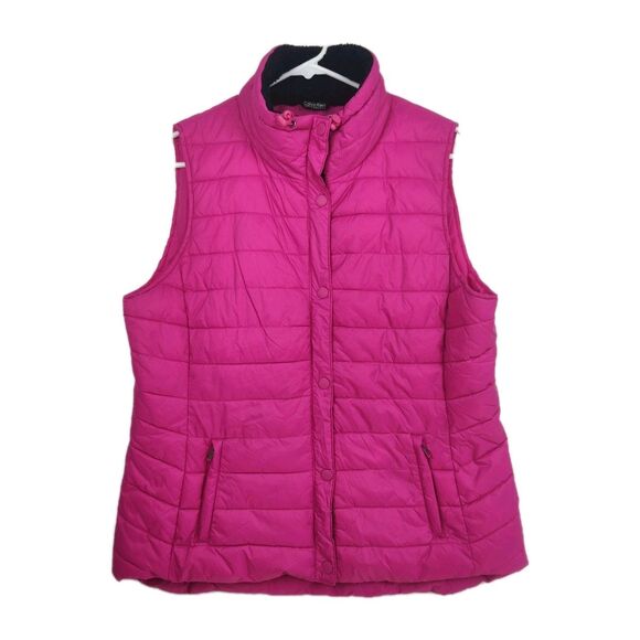 Calvin Klein full-zip puffer vest, women's large, bright pink VGC - Picture 1 of 6